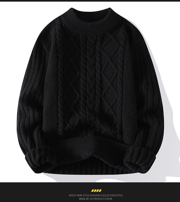 Men’s Solid Color Sweater Hong Kong Style Loose Fashion Twisted Flower