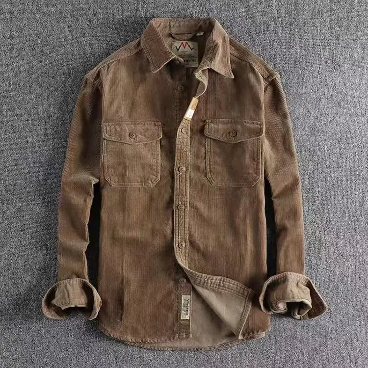 Retro Washed Corduroy Long-sleeved Shirt For Men