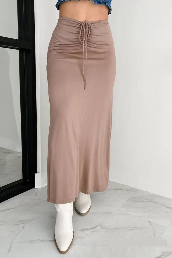 European And American Drawstring Stitching Su Pleated Solid Color Women’s Skirt