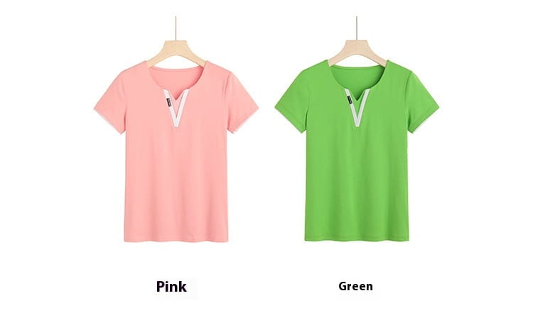Early Spring And Summer Short-sleeved Undershirt V-neck Patchwork Fashion
