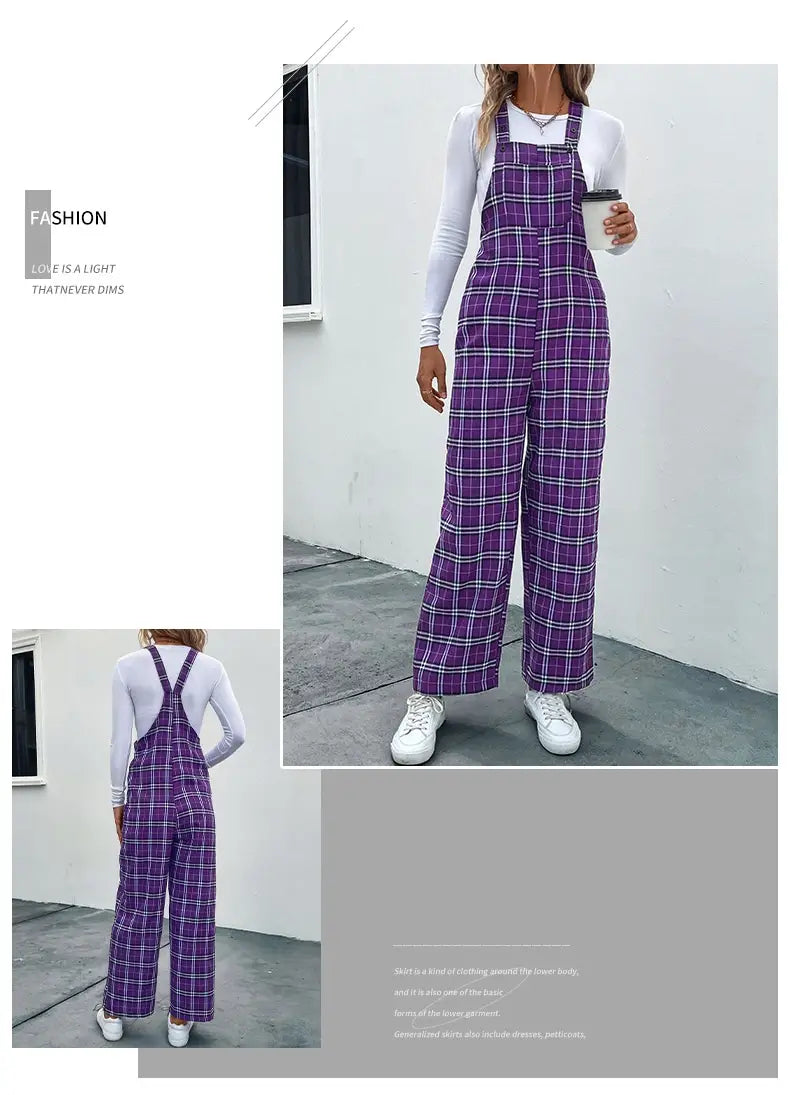 Plaid Spaghetti Straps Casual Jumpsuit Women’s Clothing