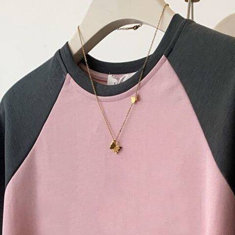 Women’s Cotton Stretch Crew Neck Short Sleeve Stitching Top