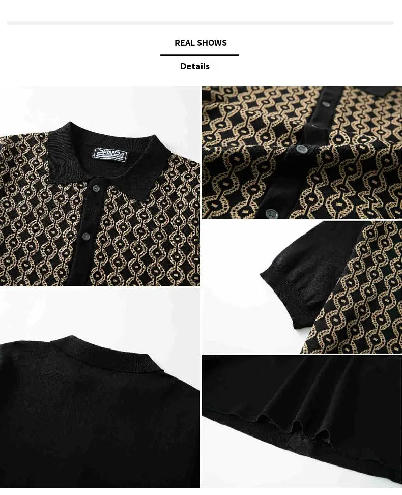 Summer Tencel Short-sleeved Sweater Lapel Jacquard Cardigan For Men