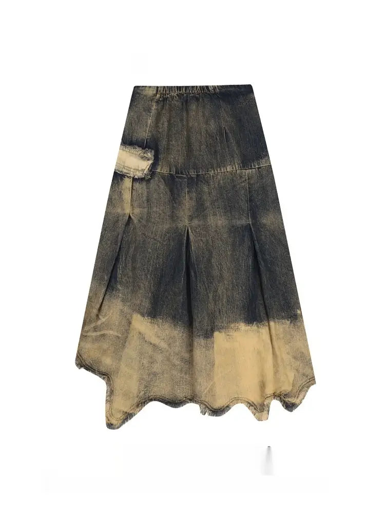 Heavy Industry Distressed Raw Edge Denim Skirt