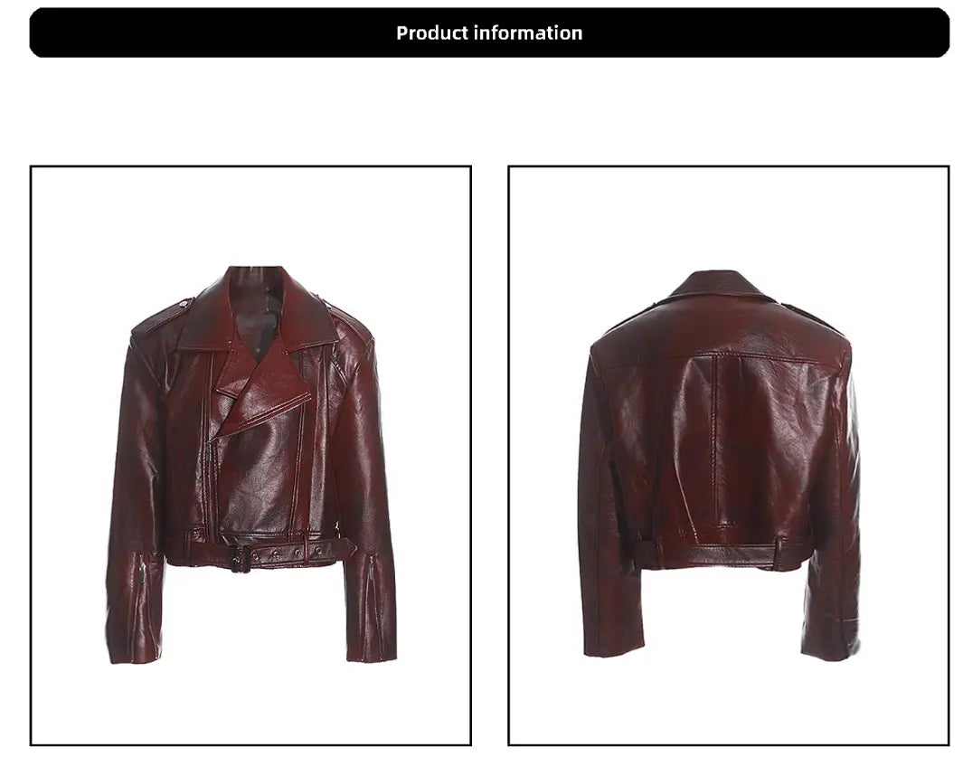 Stand Collar Jacket Motorcycle Leather Coat Women