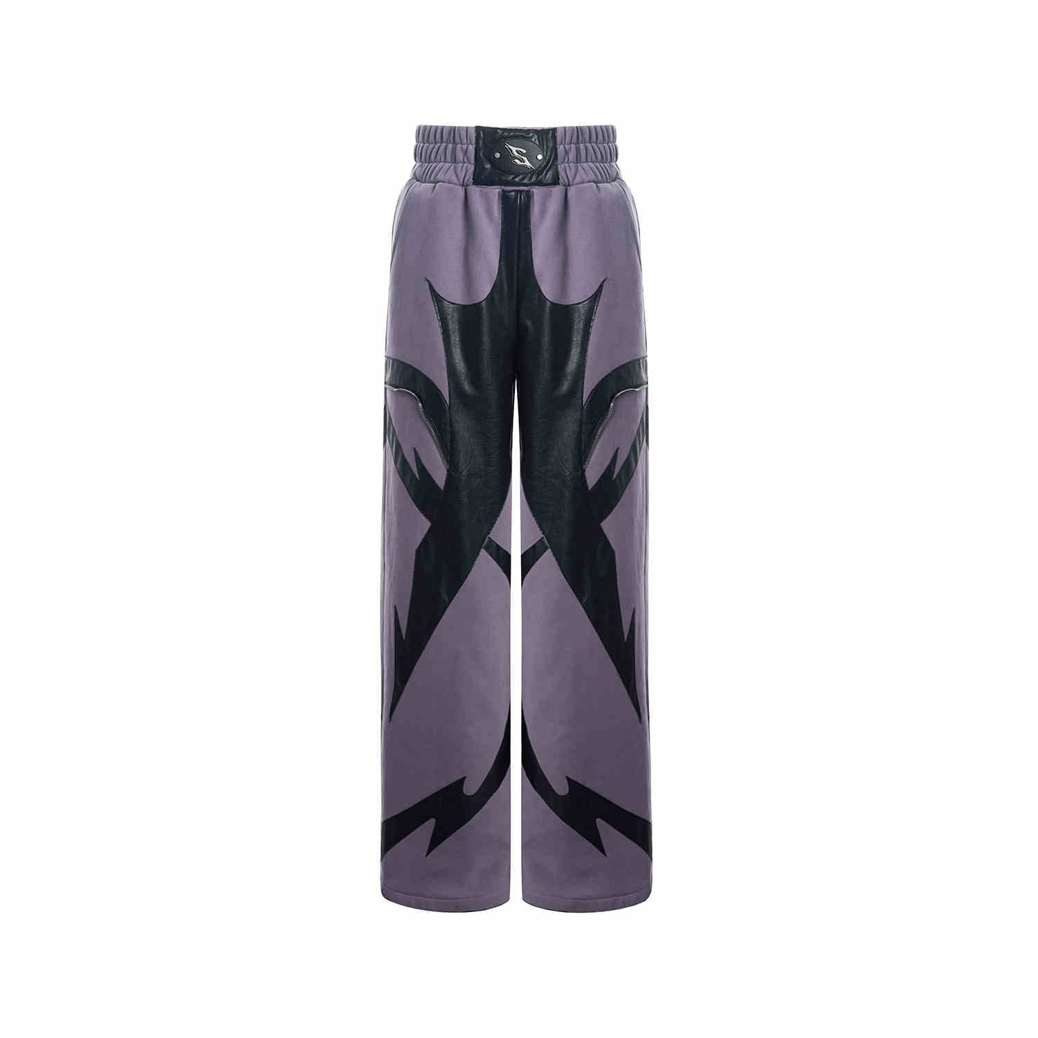 High-grade Heavy Leather Patchwork Casual Pants Men’s Waist LOGO Loose Straight Sweatpants