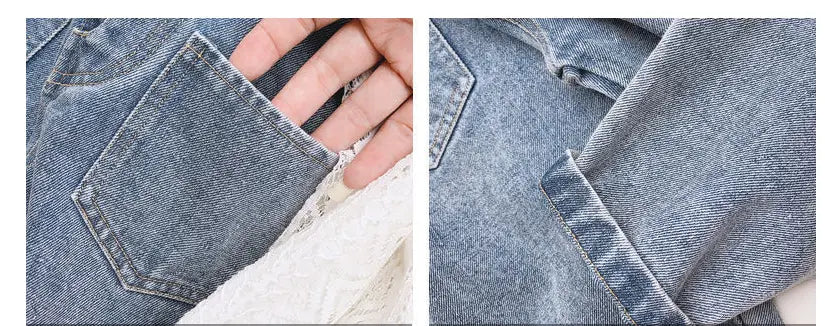 Girls Denim Overalls And Lace Shirt Two-piece Suit