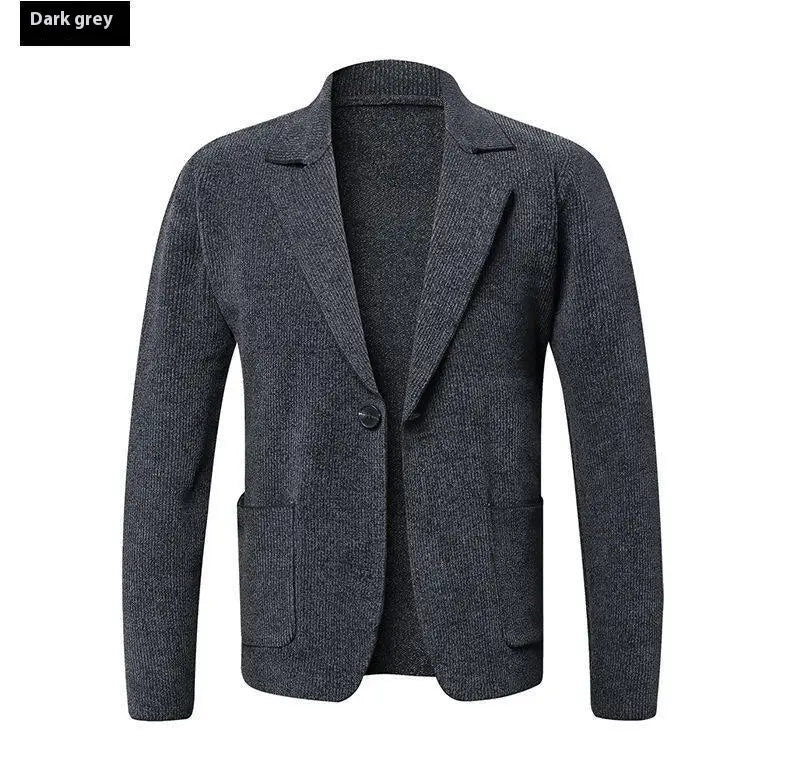 Men’s Solid Color Cardigan Small Suit Knitted Jacket