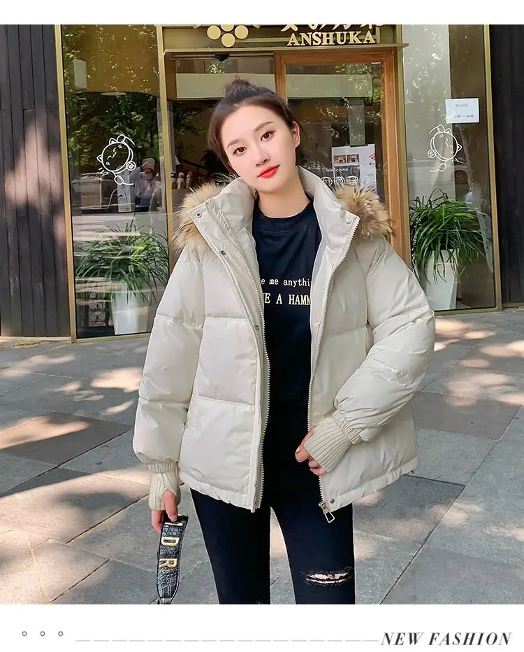 Loose Hooded Gloves Thickened Thermal Quilted Jacket Coat For Women