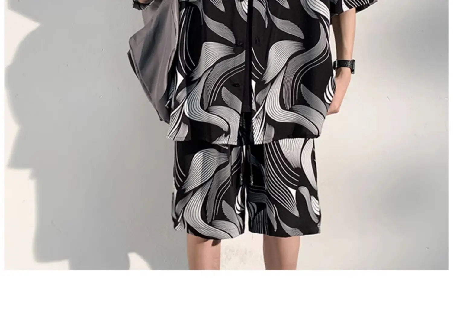 Cool Feeling Ice Silk Short Sleeve Shirt Shorts Loose And Handsome Clothes Set