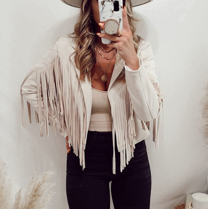 Women’s Slim-fit Long-sleeved Tassel Coat