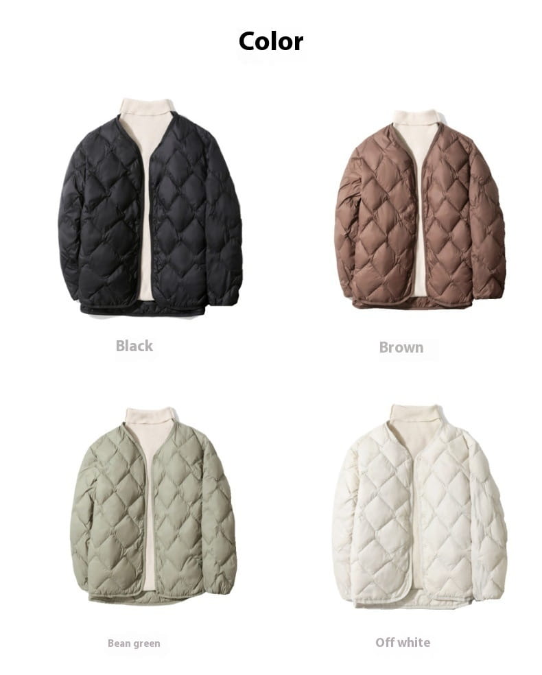 Women’s Short Liner Plus Size Diamond Lattice White Duck Down V-neck Coat