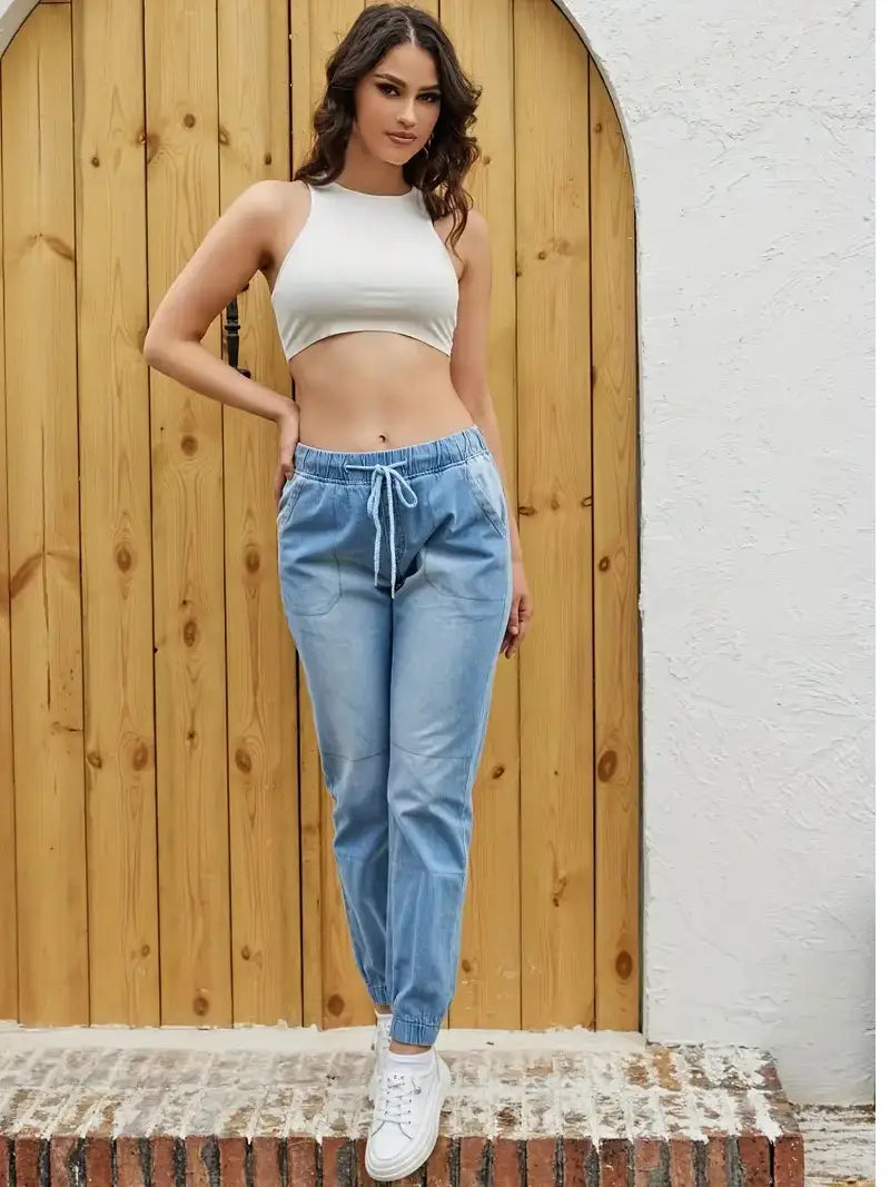 Elastic Waistband Jeans For Women