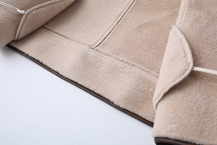 Fashion Cashmere Leather Fur Collar Composite Belt Coat