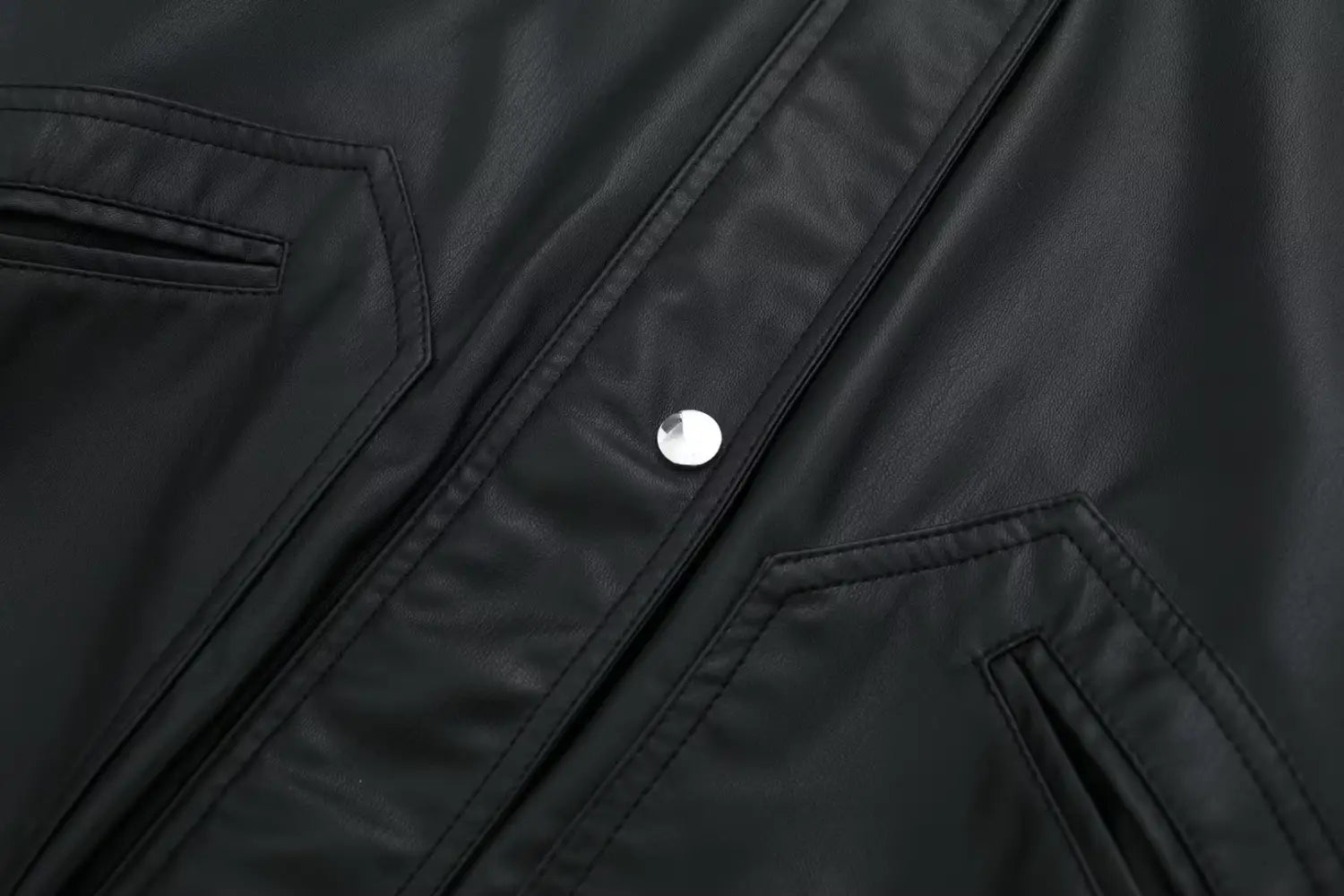 Women’s Lapel Loose Faux Leather Bomber Jacket Coat