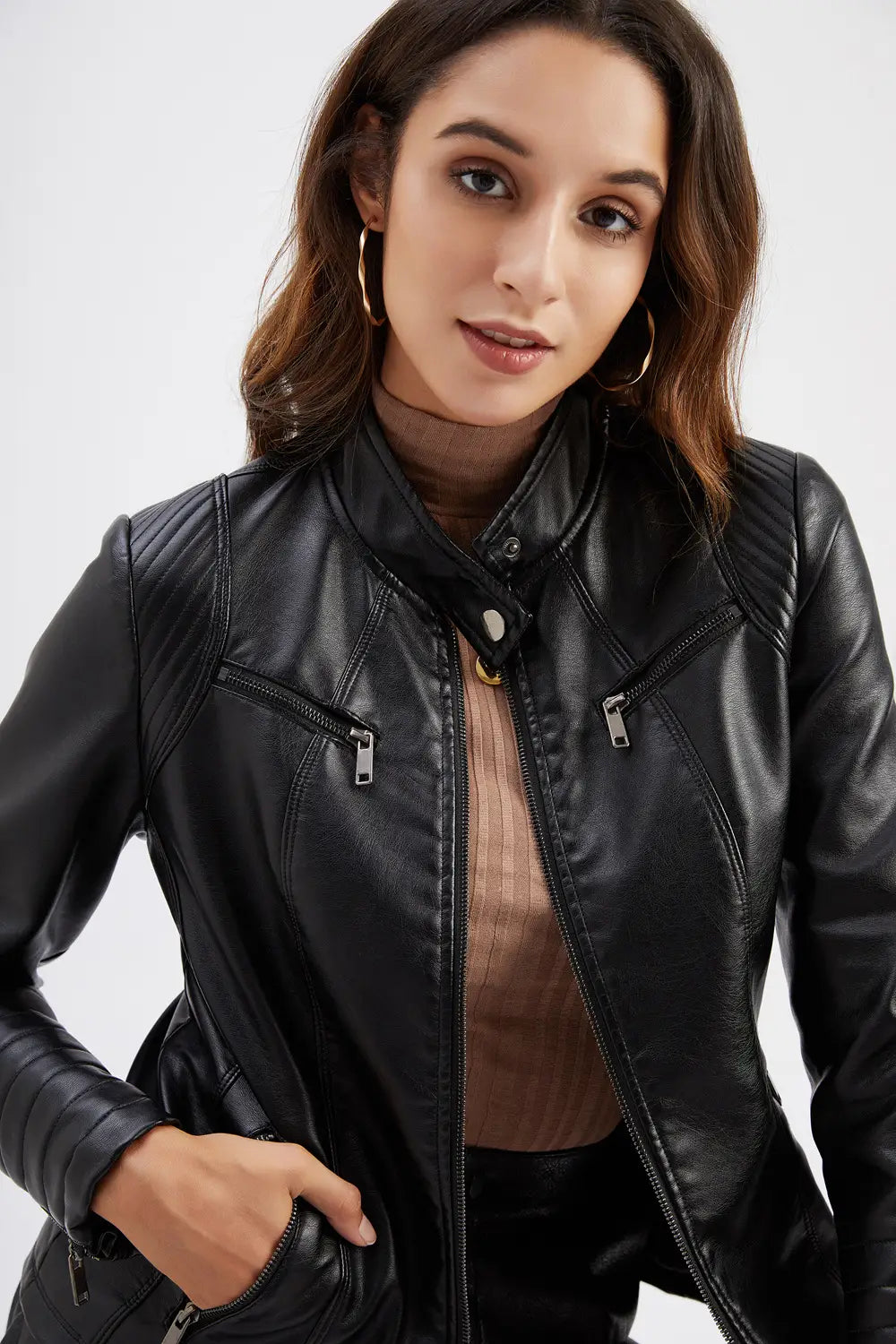 Women’s Leather Thin Motorcycle Clothing Short Chic Women’s Jacket