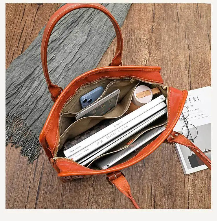 Women’s Hand-woven Handbag Vegetable Tanned Full-grain Leather Cowhide