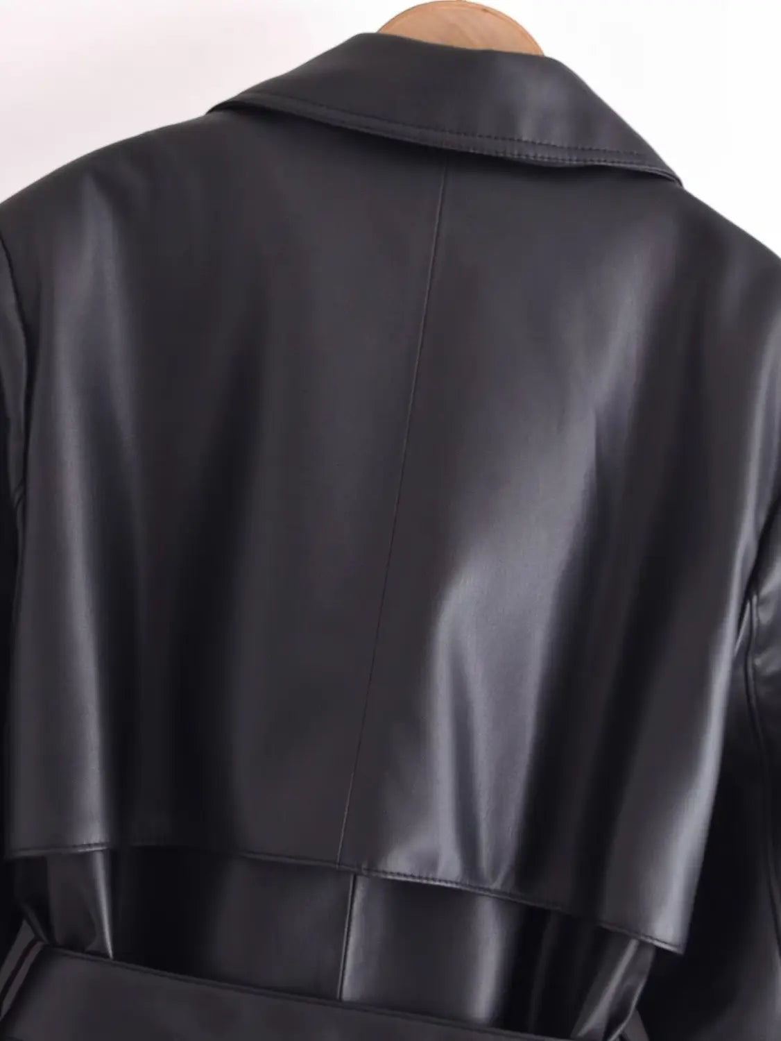 Women’s Elegant Slightly Mature Imitation Leather Short Trench Coat