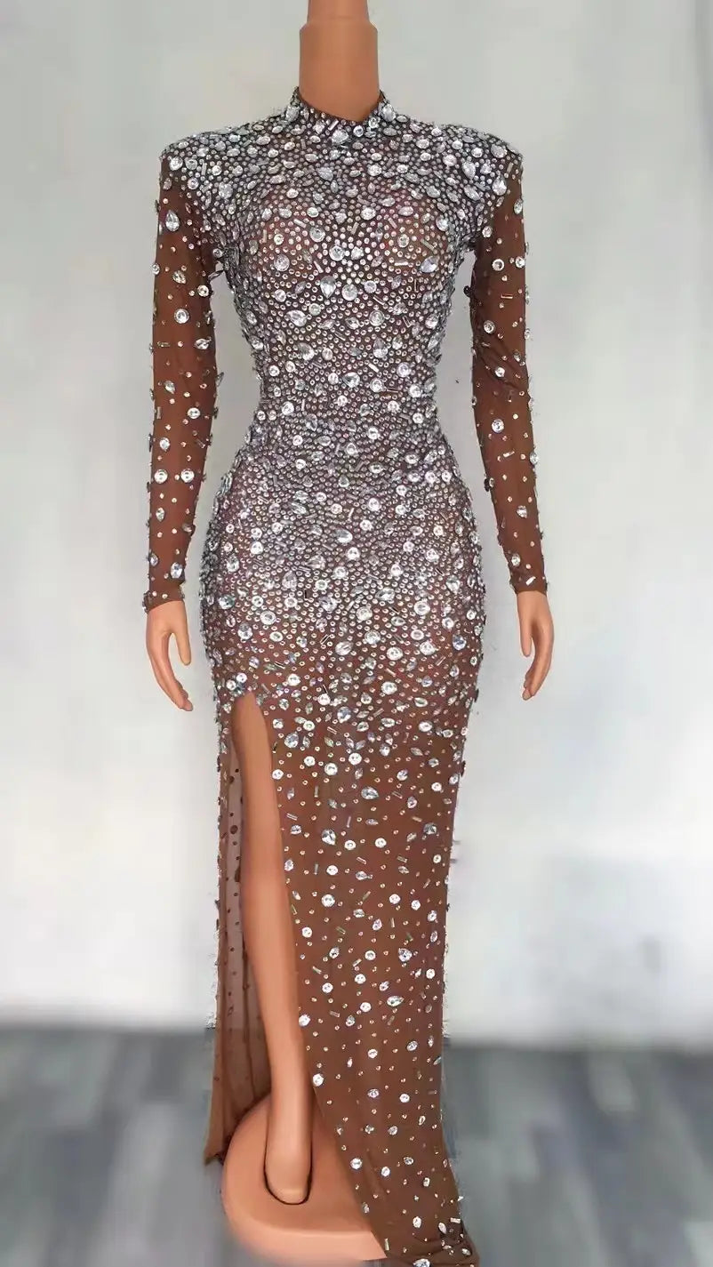 Rhinestone Tassel Mesh Elastic Thin Latin Dance Skirt