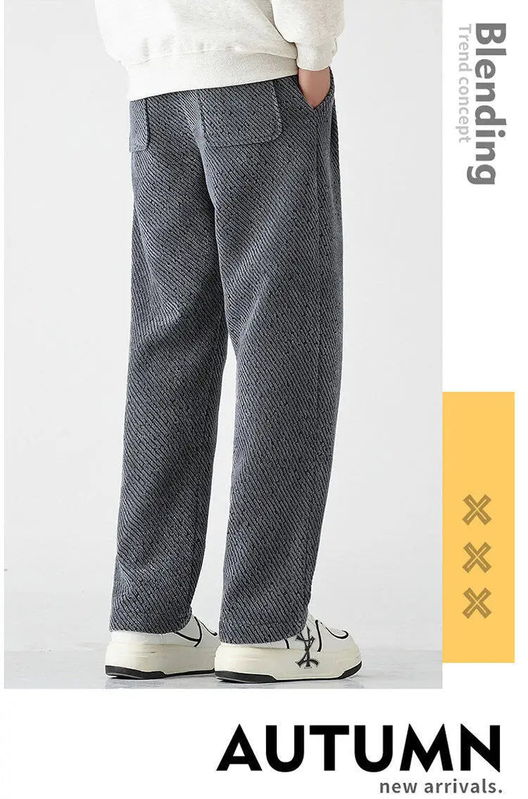 Chenille Slanted Stripe Casual Pants Men’s Loose Wide-leg Pants Silver Silk Sweatpants