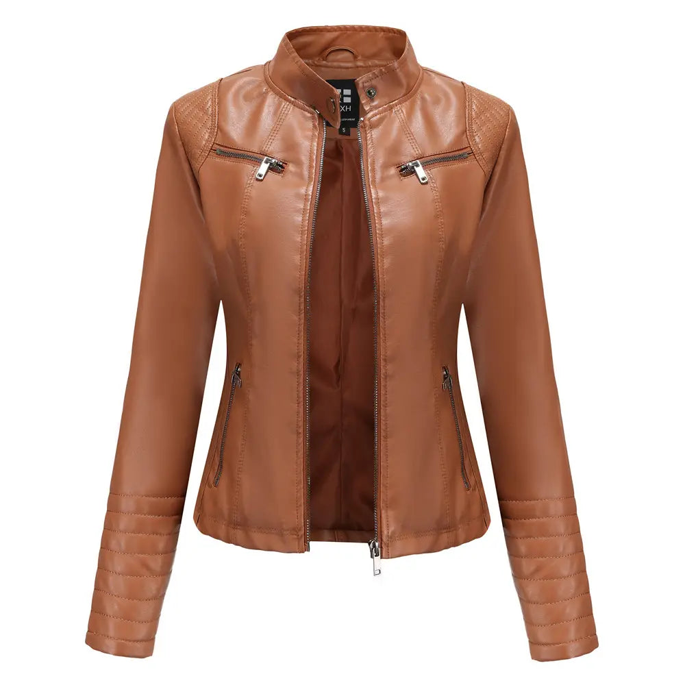 Women’s Leather Thin Motorcycle Clothing Short Chic Women’s Jacket