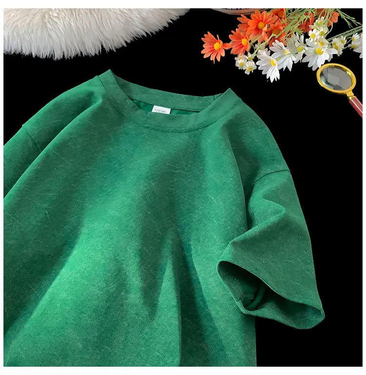 Stone Washed Ice-feeling Tencel Cotton Ice Silk Short Sleeve T-shirt