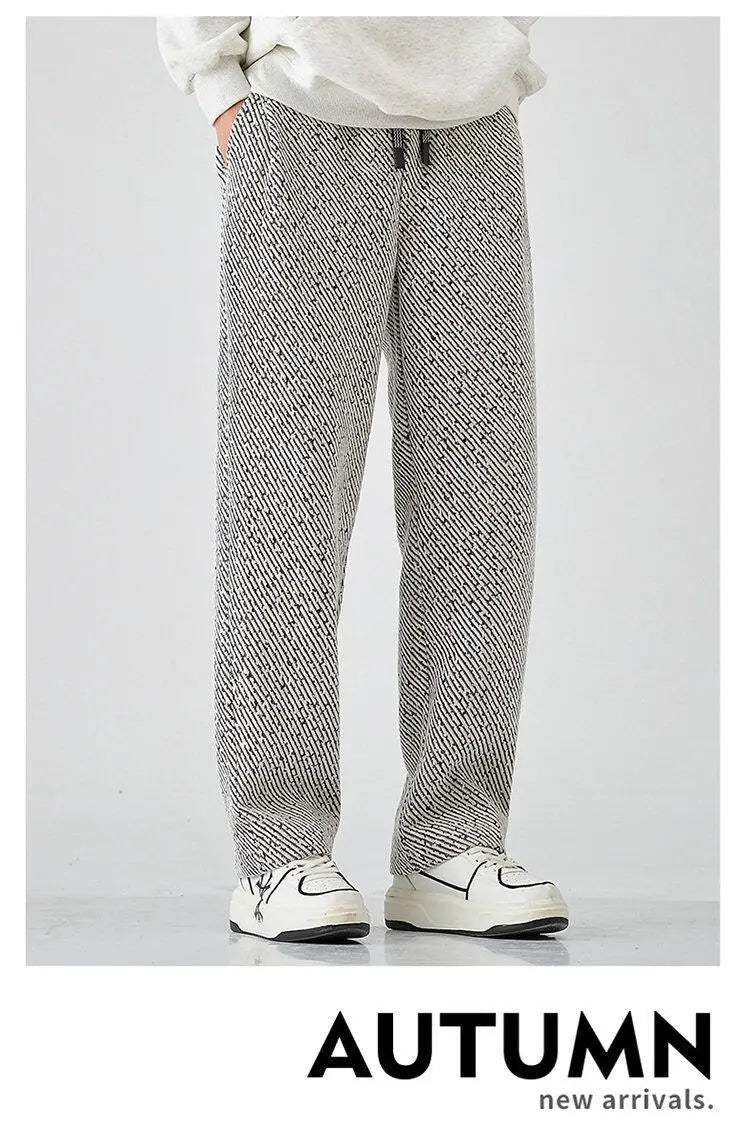 Chenille Slanted Stripe Casual Pants Men’s Loose Wide-leg Pants Silver Silk Sweatpants