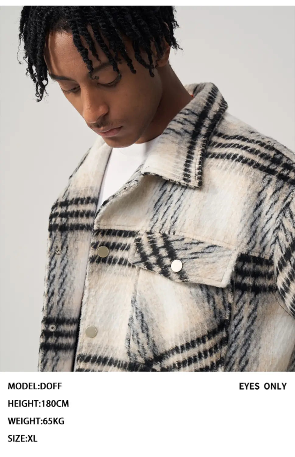 Sea Horse Hair Coarse Checked Shirt Jacket Loose Wool Clip Cotton