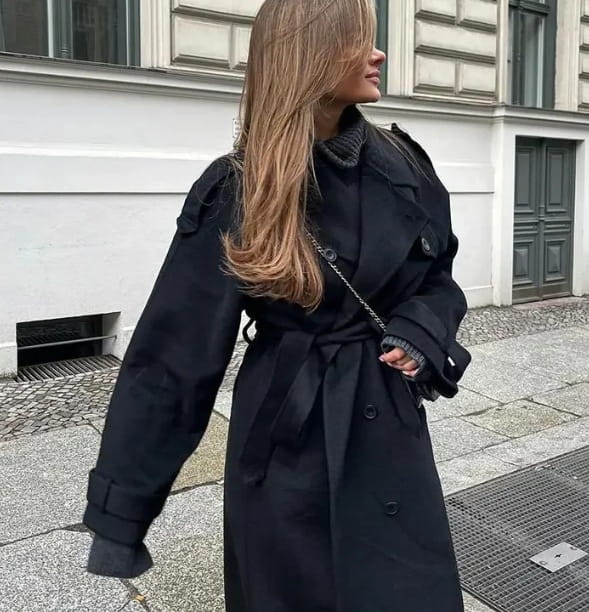 Loose Double Buckle Lapel Long Overcoat Outerwear