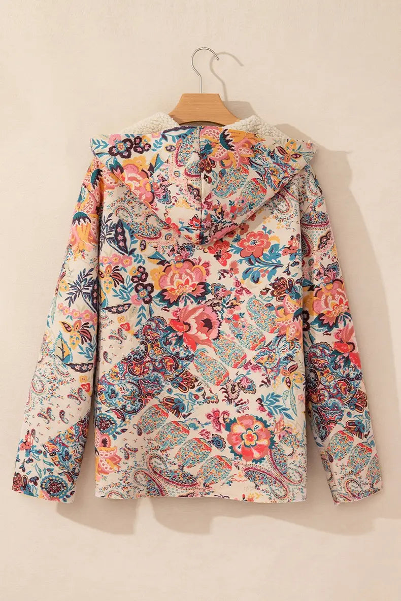 Casual Fleece Printed Long Sleeve Hooded Jacket