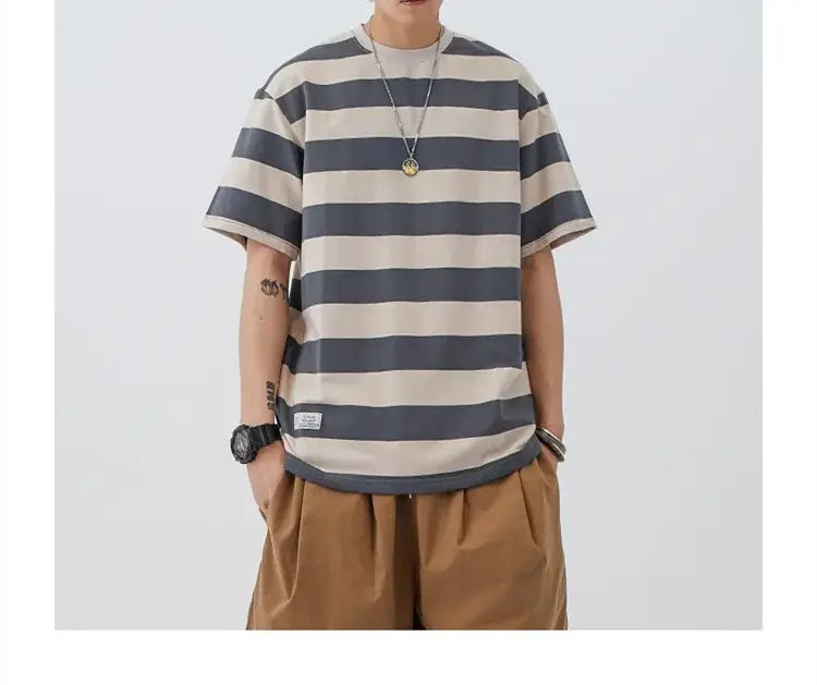 New Striped Short Sleeve Retro Striped Men