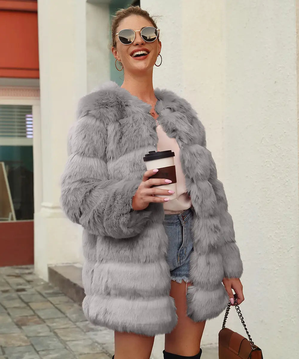 Women’s Imitation Fur Coat Top Long-cut Coat Trench Coat