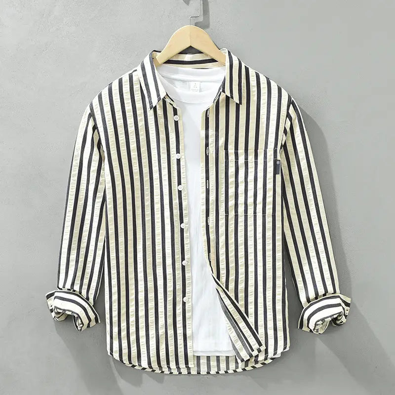 Vertical Striped Long-sleeved Shirt Loose