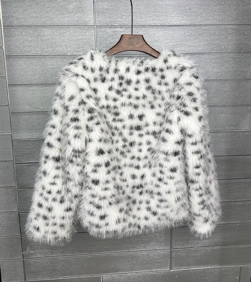 Fur Black And White Spots Women’s Short Coat