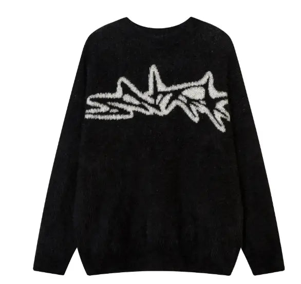 Harajuku Daily Commuting Fashion Personality Geometry Round Neck Jacquard Fashion Brand Knitted Pullover Loose Sweater