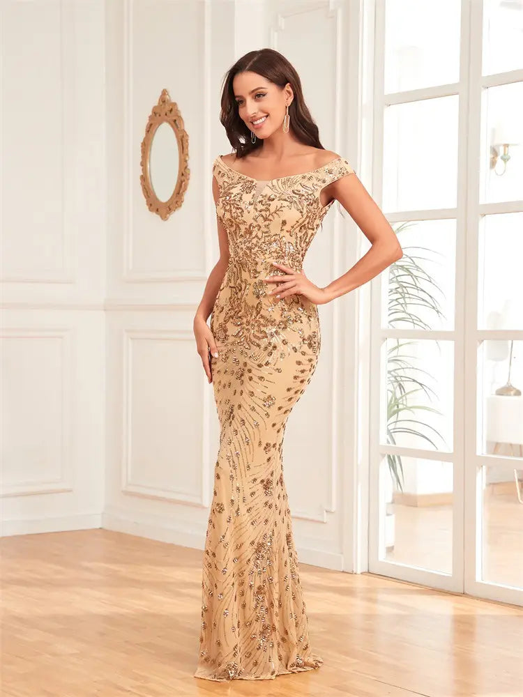 Green Sequined Sexy High Waist Fishtail Long Evening Dress