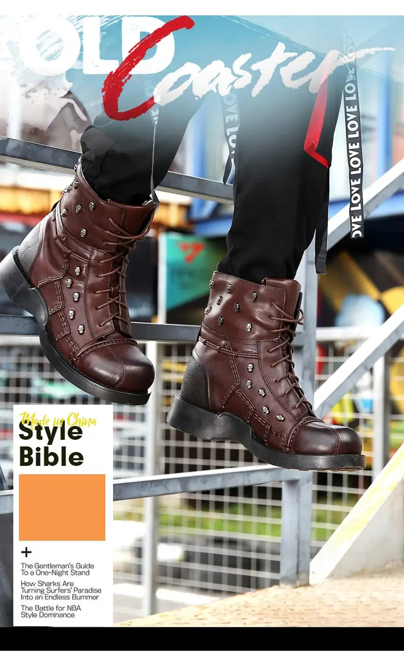 Men’s Warm Work Clothing Motorcycle Waterproof High-top Steampunk Leather Boots