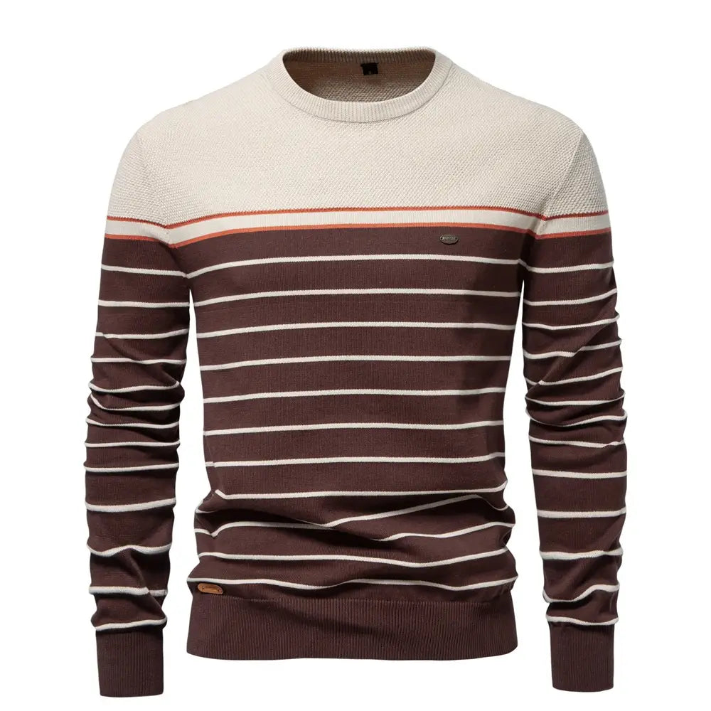 Men’s Fashion Casual Striped Color Matching Long-sleeved Sweater