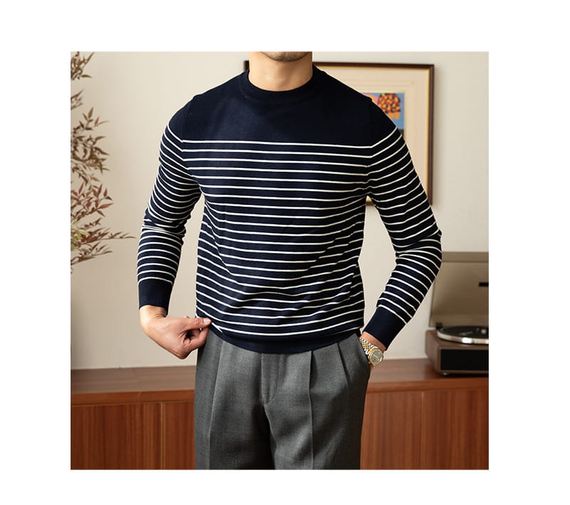 Business Commute Striped Design Contrast Color Long Sleeves Knitwear