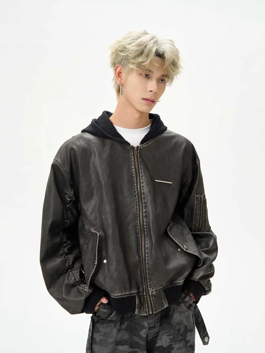 Distressed Hooded Flight Jacket Men’s And Women’s Heavy Coat