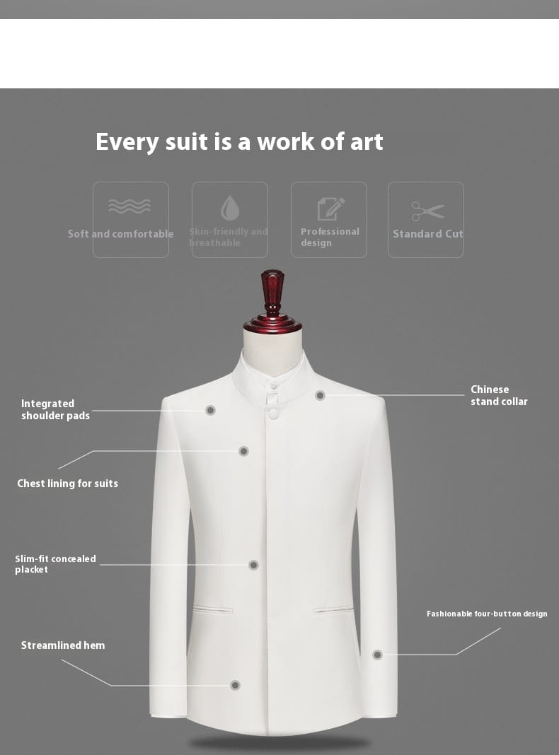 Men’s Suit Set White Zhongshan Suit