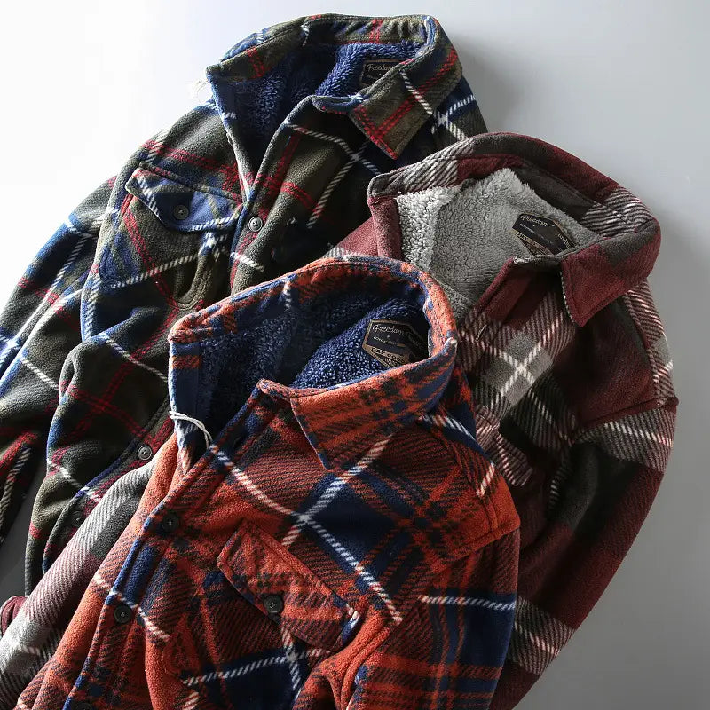 European and American men’s casual plaid long-sleeved shirt