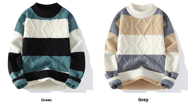 Men’s Casual Round Neck Sweater Contrast Color Knitwear Top