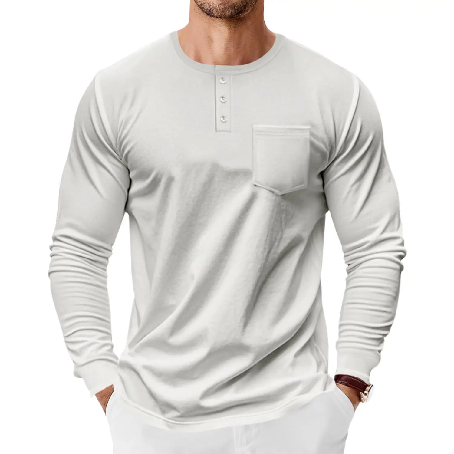 Men’s Spring And Autumn Henley Shirt Long Sleeve