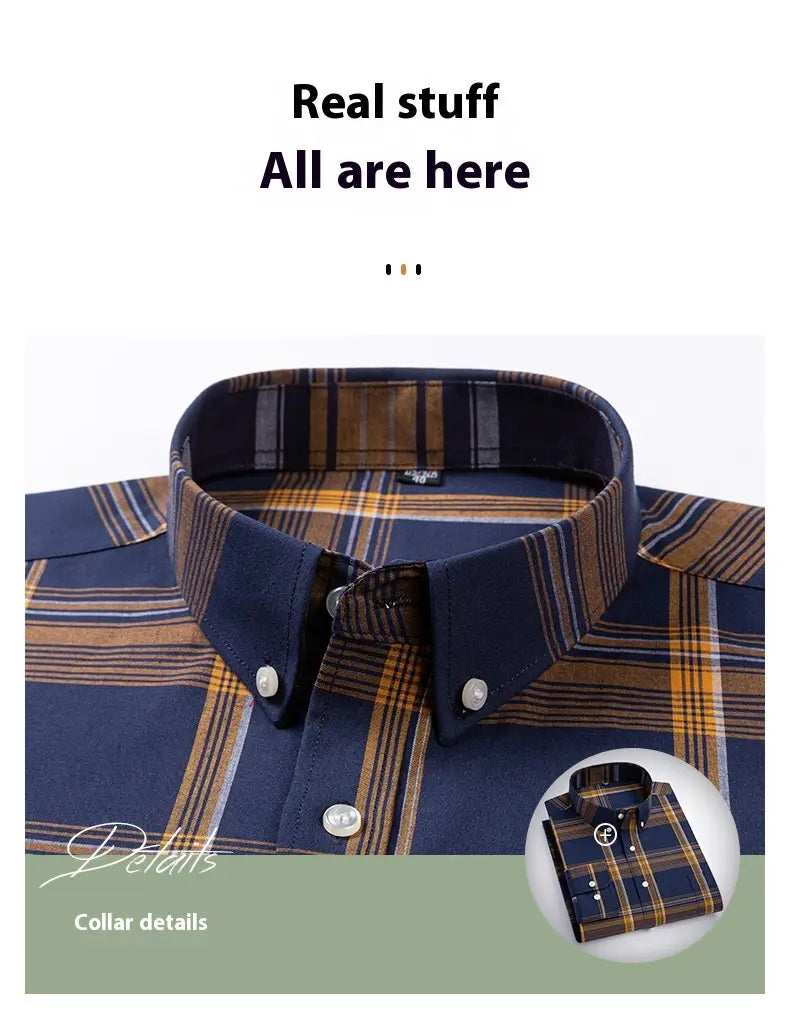 Men’s Xinjiang Cotton Plaid Buckle Collar Casual Cardigan Shirt