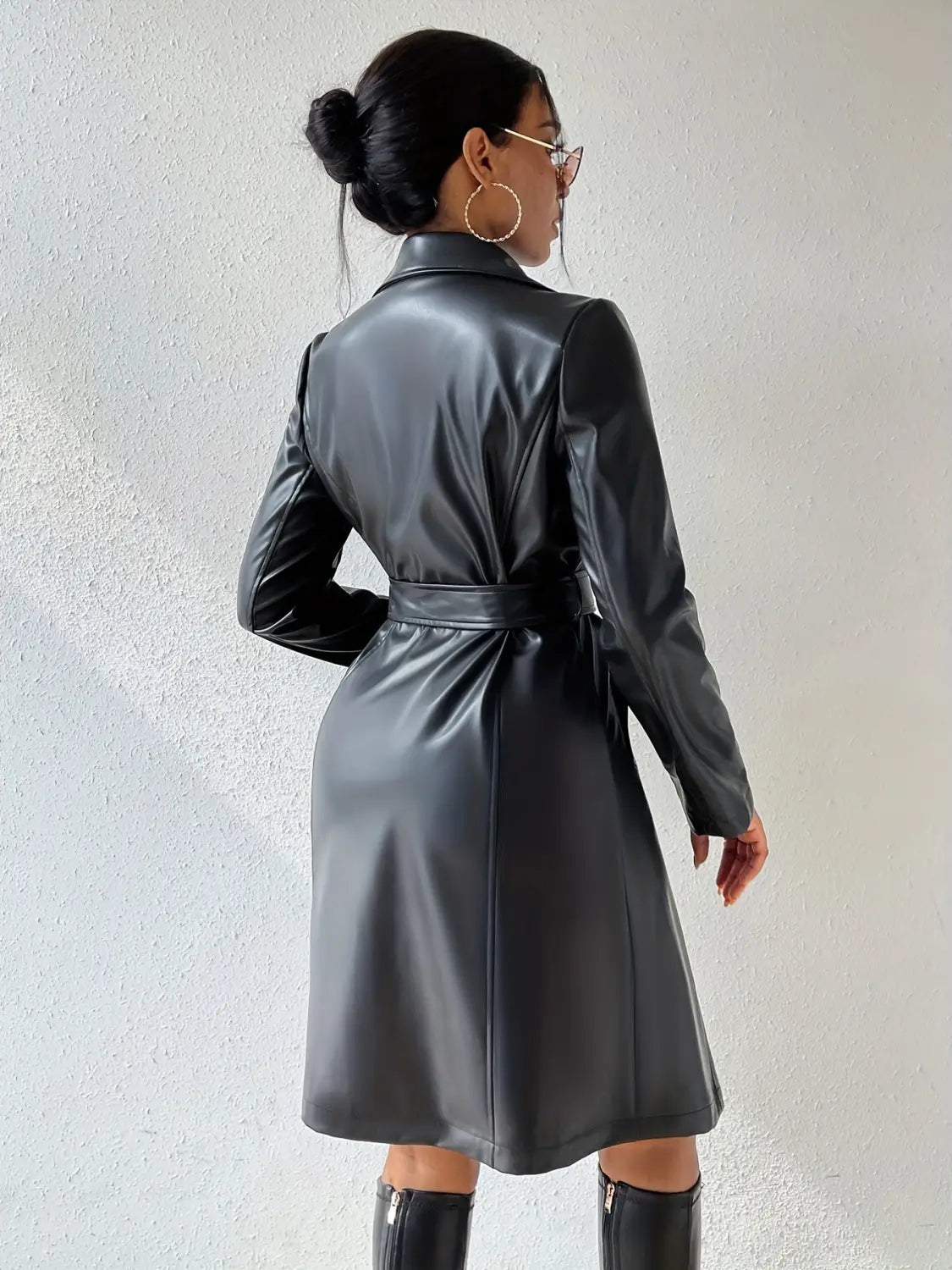 PU Long Sleeve Women’s Slim Fit Long Trench Coat