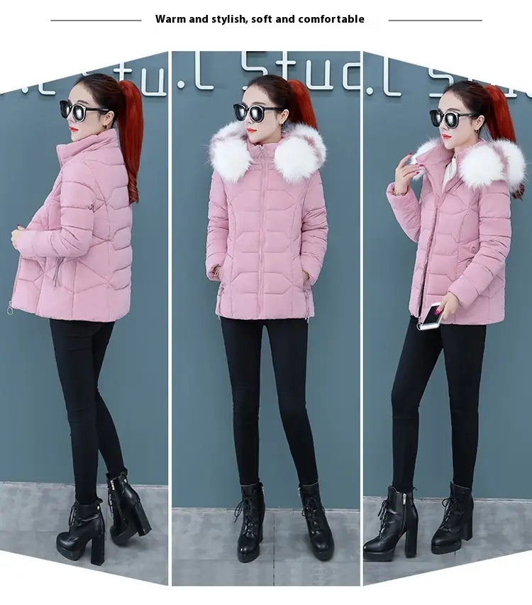 Women’s Short Detachable Large Fur Collar Cotton Coat