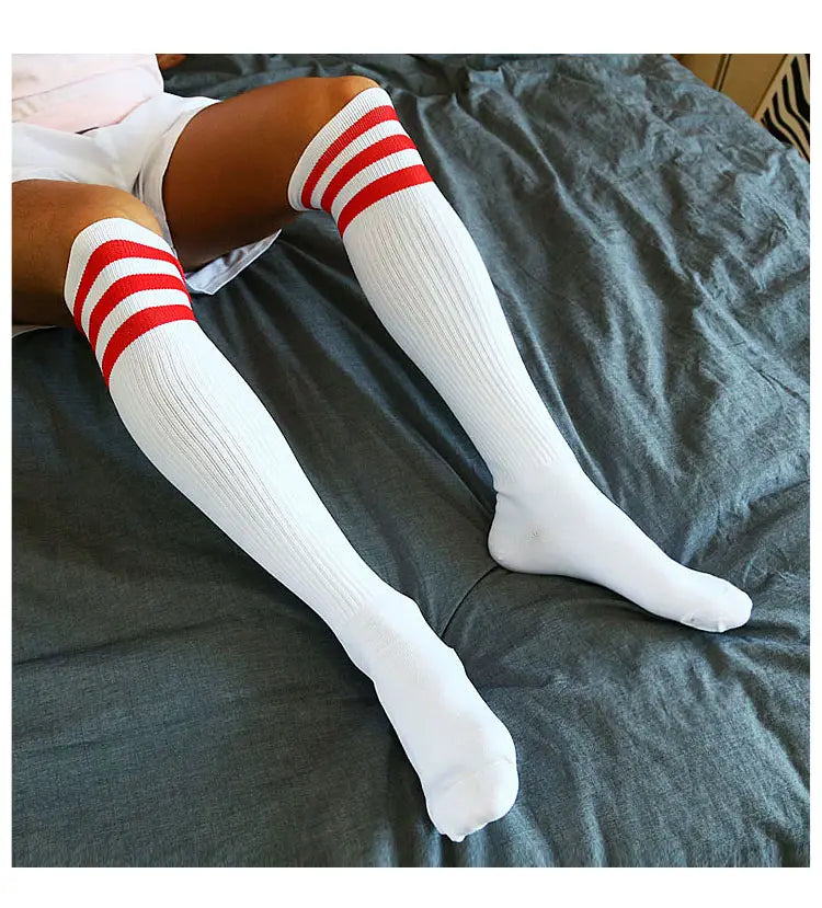 Folded striped over-the-knee high-tube long socks