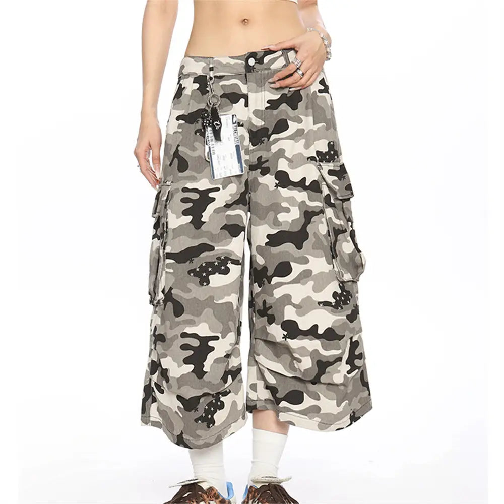 Multi-pocket Polka Dot Camouflage Cargo Pants Women