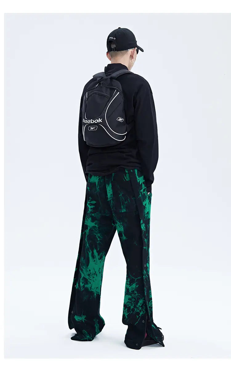 Black And Green Tie Dye Zipper Breasted Pants For Men
